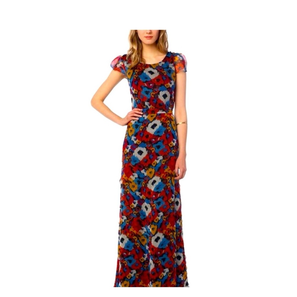 NWT - Floral Print Empire Waist Chiffon Short Sleeve Maxi Dress